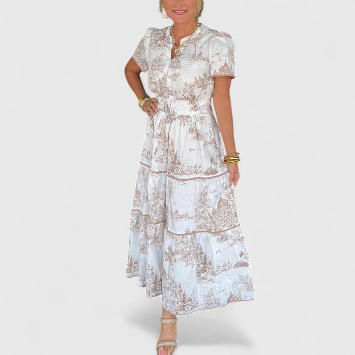 Petra - Klasické maxi šaty s jemným vzorem eleganci