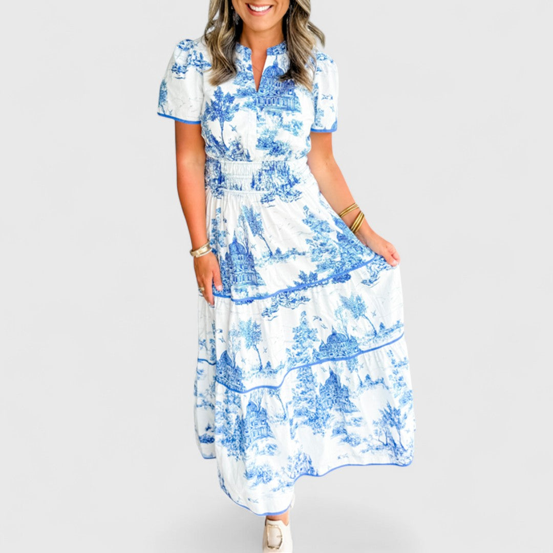 Petra - Klasické maxi šaty s jemným vzorem eleganci