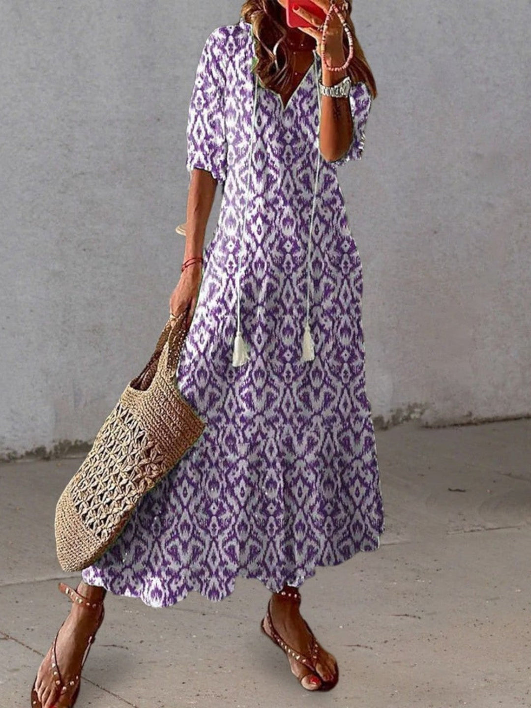 Lena – letní šaty ve vintage stylu s boho vzorem a výstřihem do V