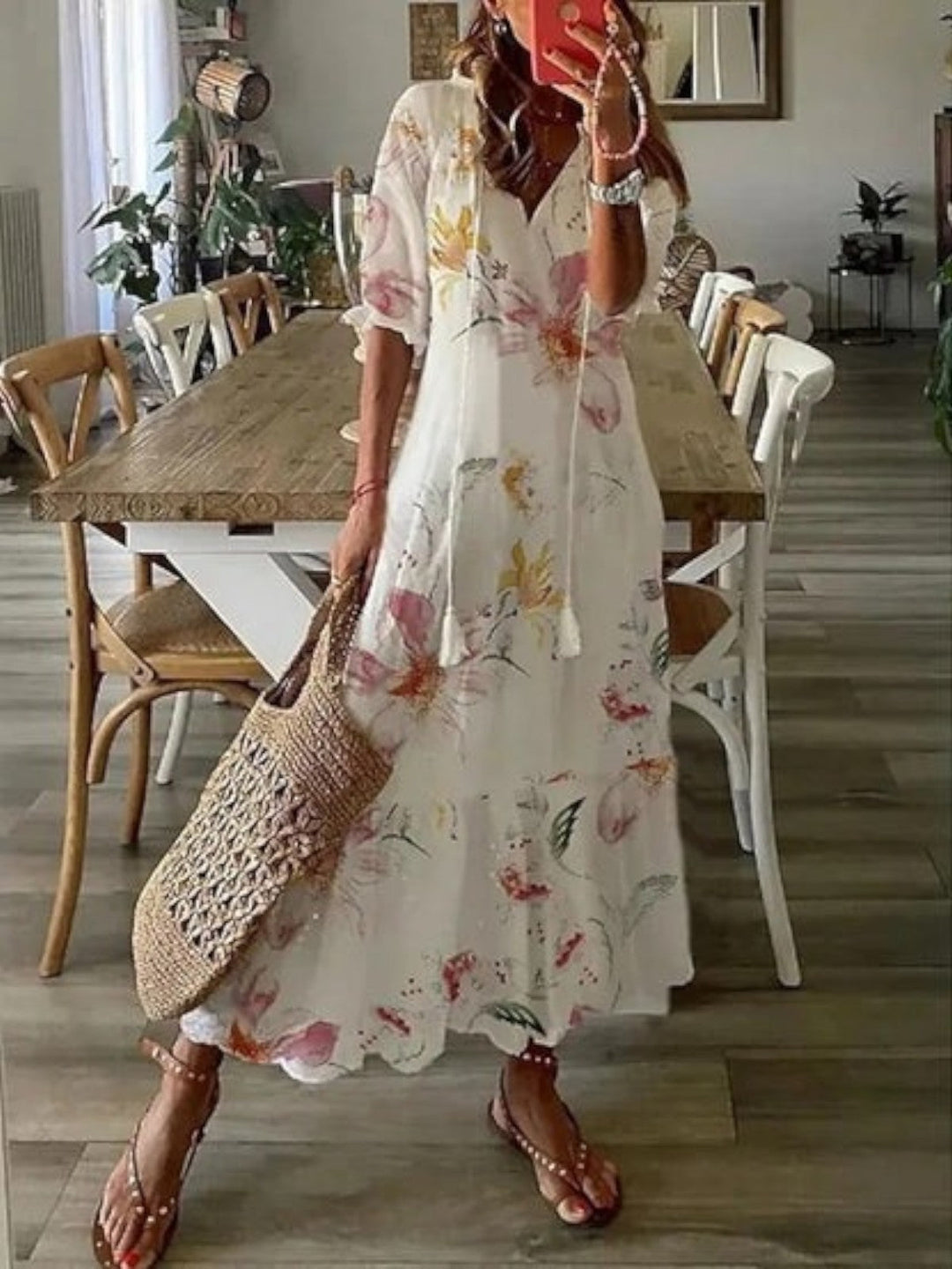 Lena – letní šaty ve vintage stylu s boho vzorem a výstřihem do V